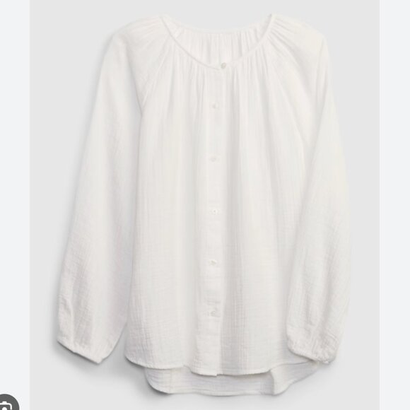 Gap Crinkle Gauze Boatneck Button-Front Top White Size Small - Picture 2 of 8